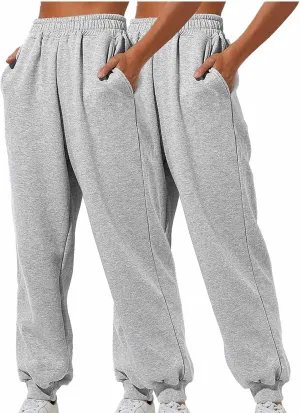 2 Pcs Sweatpants for Women Baggy Comfy Lounge Pants Yoga Joggers Workout Jogger Pants Elastic Waist Trendy Trousers