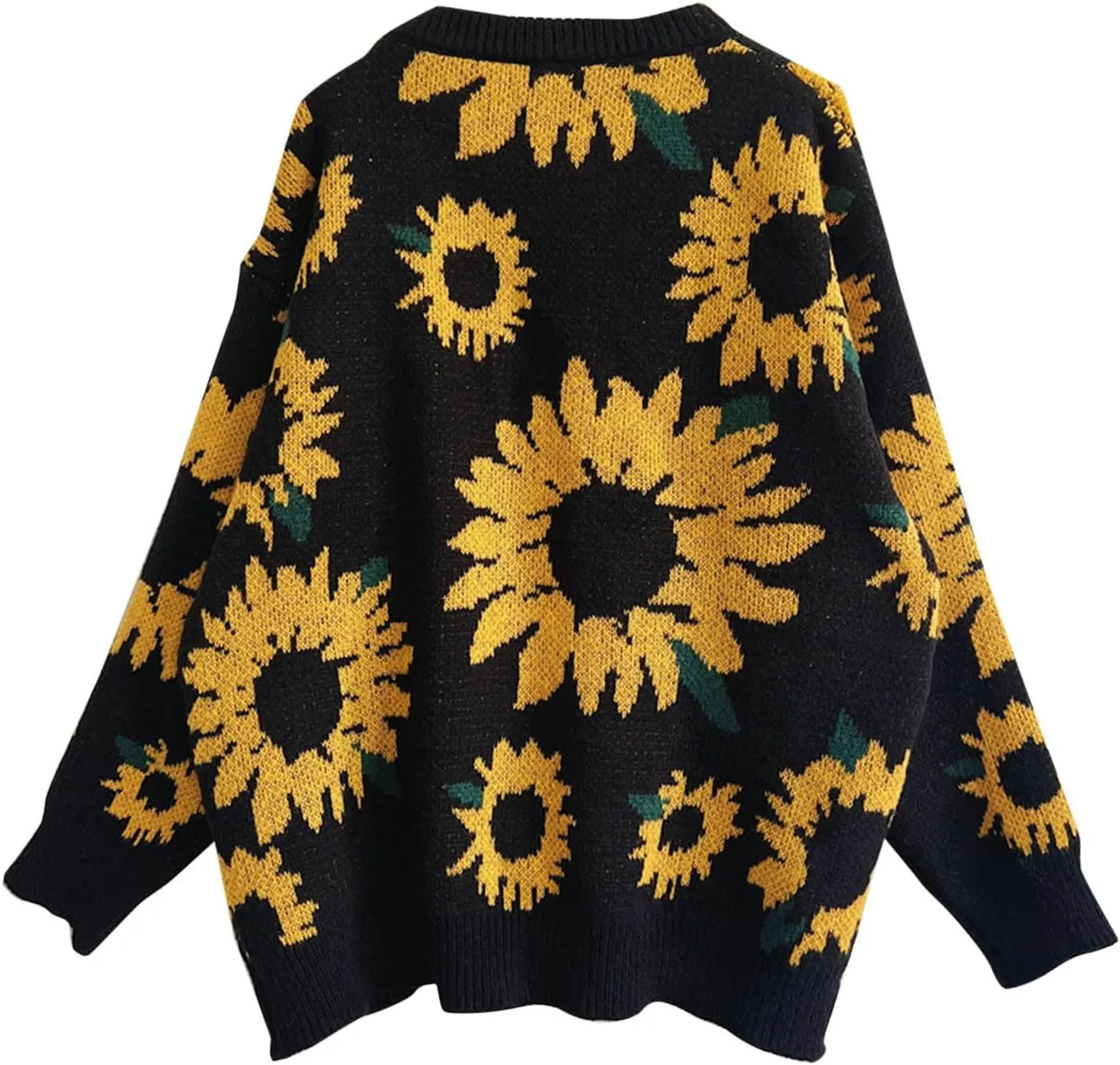 2024 Fashion Cable Knit Sweater for Women Cute Sunflower Long Sleeve Pullover Tops Trendy Loose Fit Crewneck Sweaters