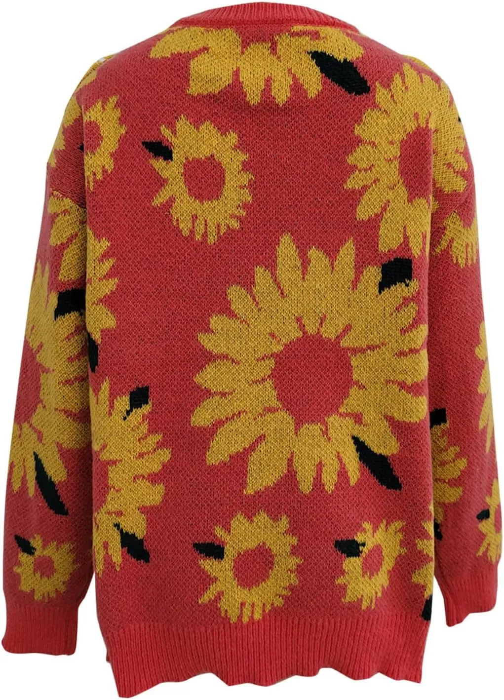 2024 Fashion Cable Knit Sweater for Women Cute Sunflower Long Sleeve Pullover Tops Trendy Loose Fit Crewneck Sweaters