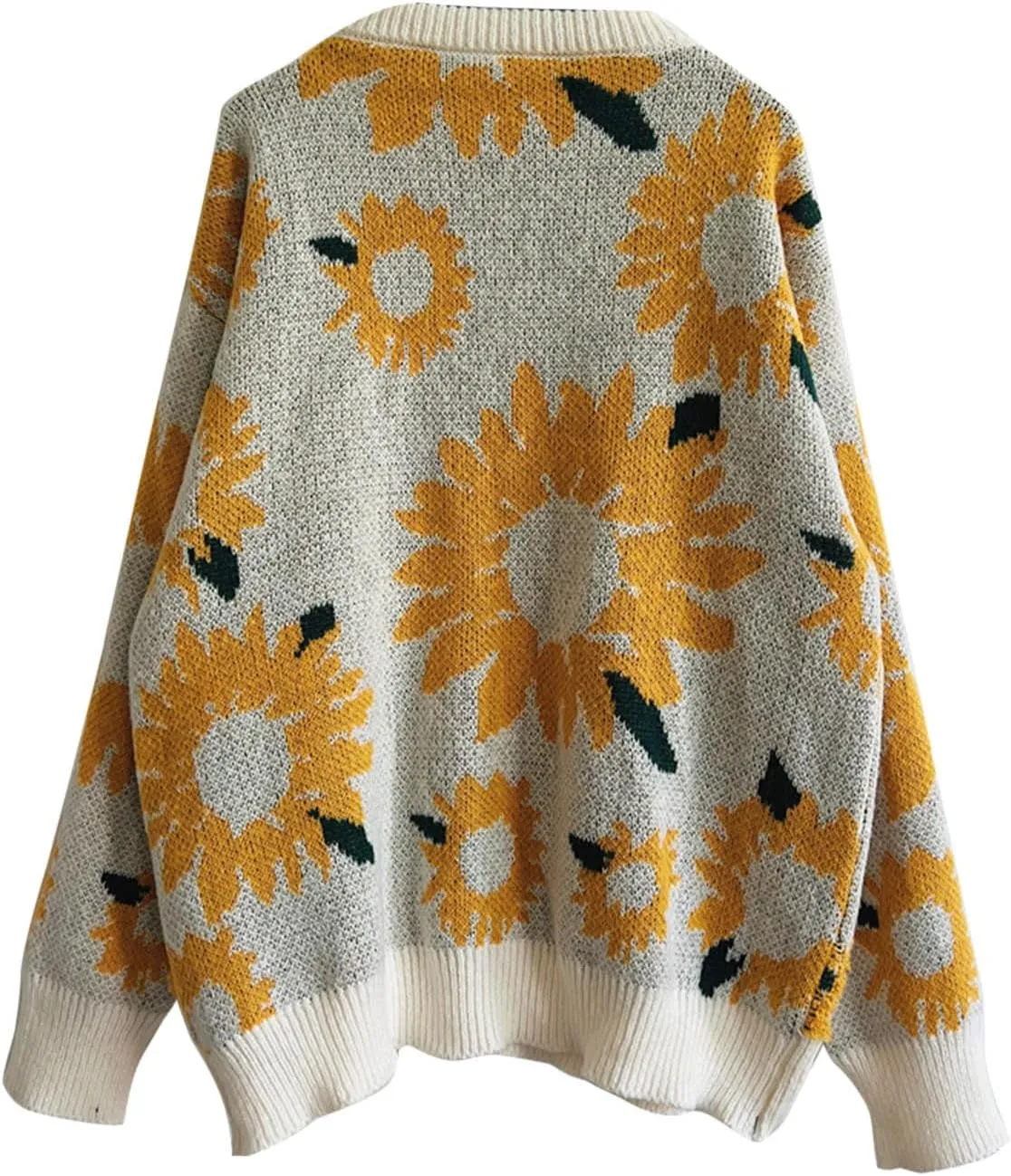 2024 Fashion Cable Knit Sweater for Women Cute Sunflower Long Sleeve Pullover Tops Trendy Loose Fit Crewneck Sweaters