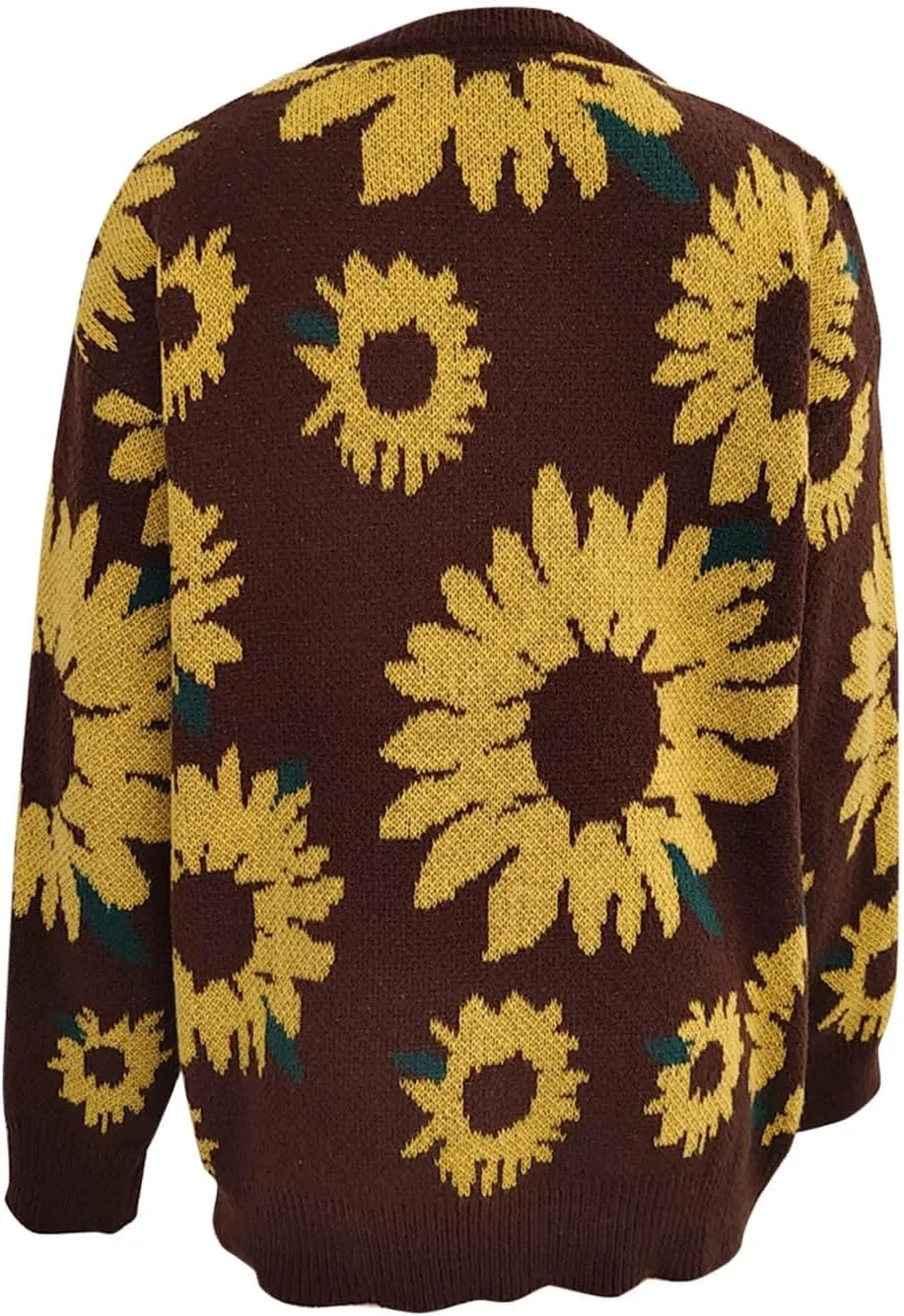 2024 Fashion Cable Knit Sweater for Women Cute Sunflower Long Sleeve Pullover Tops Trendy Loose Fit Crewneck Sweaters