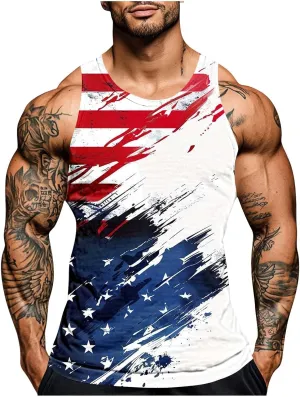 American Flag Mens 4th of July Muscle Tank Tops - Casual Graphic Gym Workout Sleeveless Beach Patriotic Tee Shirts