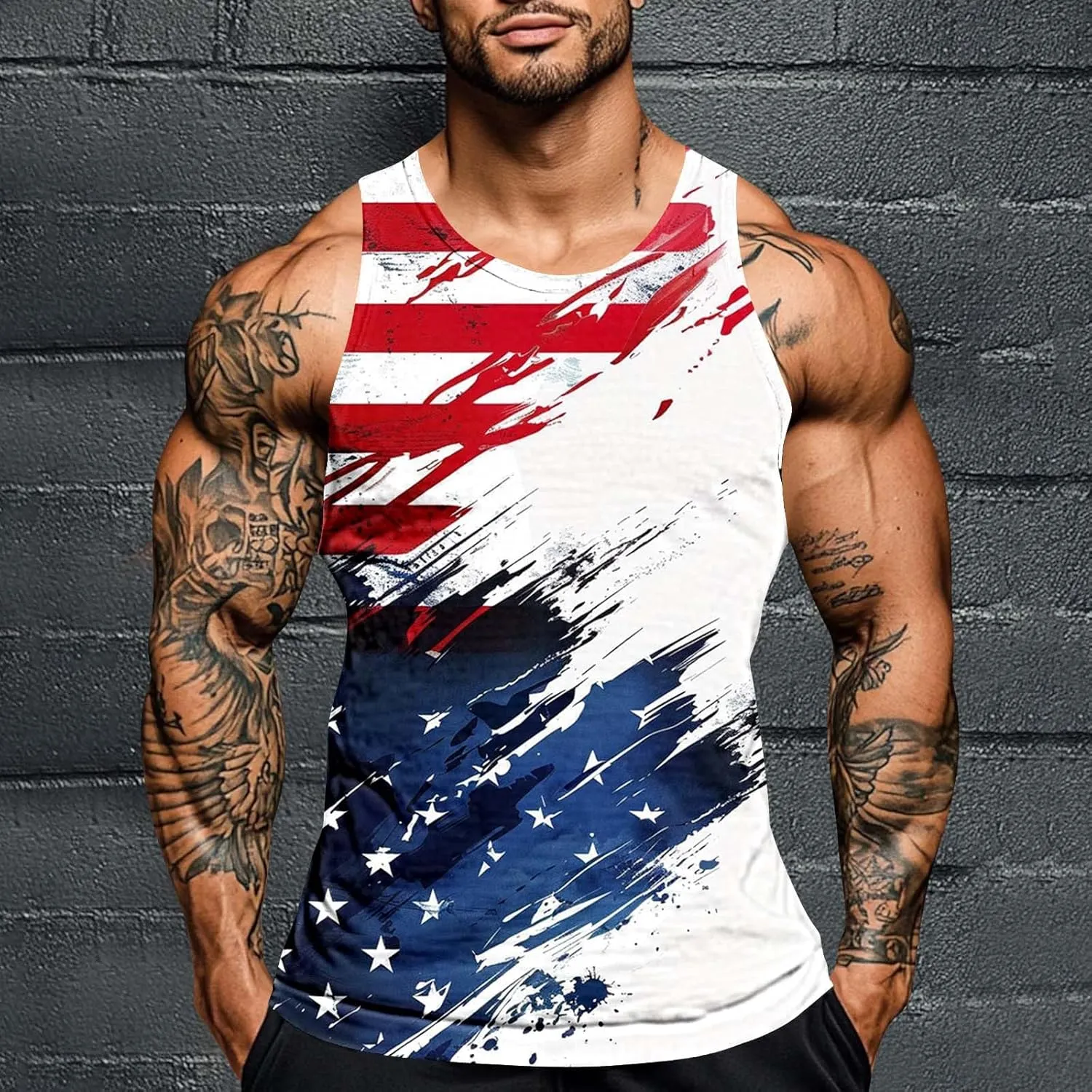 American Flag Mens 4th of July Muscle Tank Tops - Casual Graphic Gym Workout Sleeveless Beach Patriotic Tee Shirts