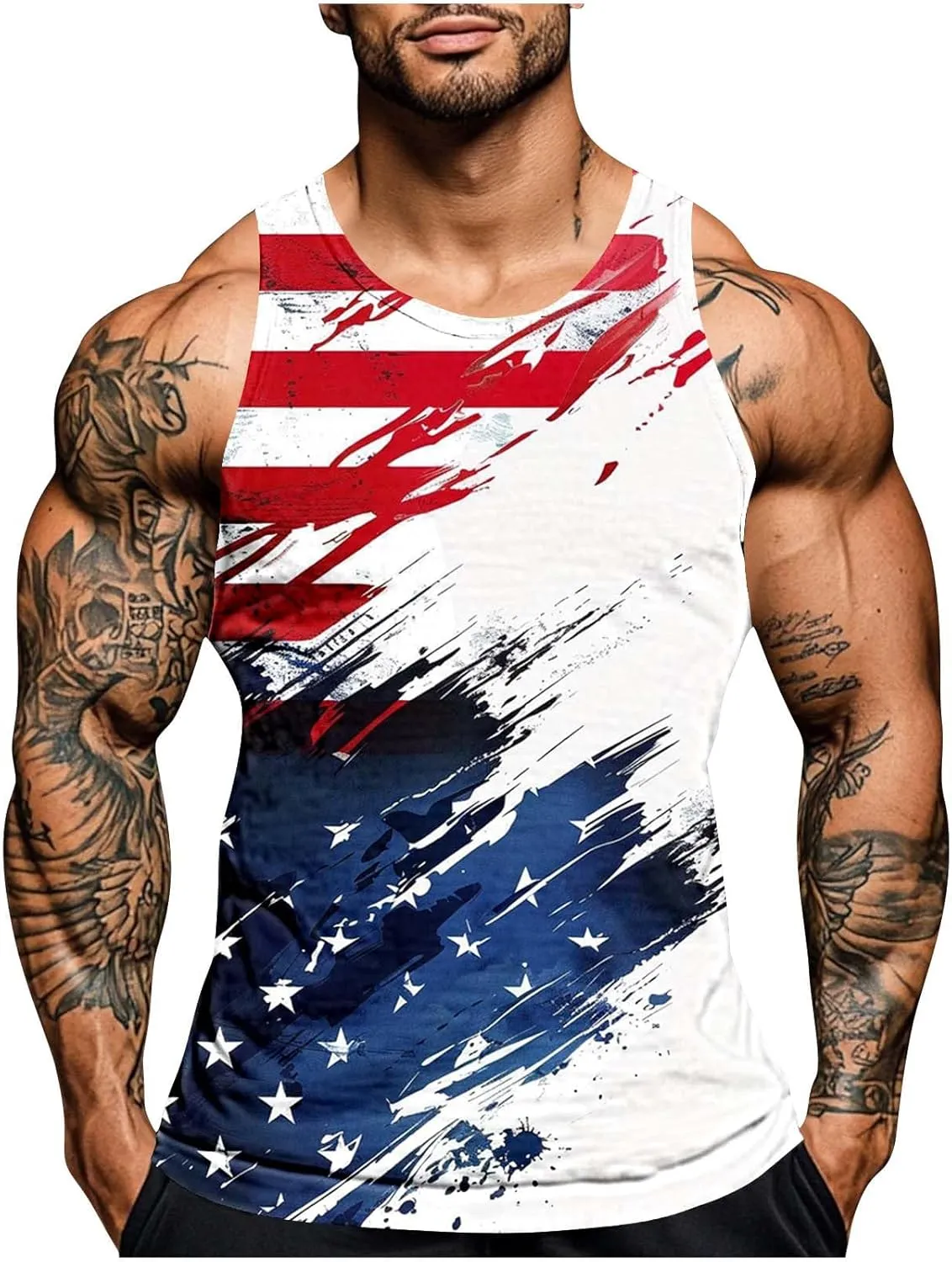American Flag Mens 4th of July Muscle Tank Tops - Casual Graphic Gym Workout Sleeveless Beach Patriotic Tee Shirts