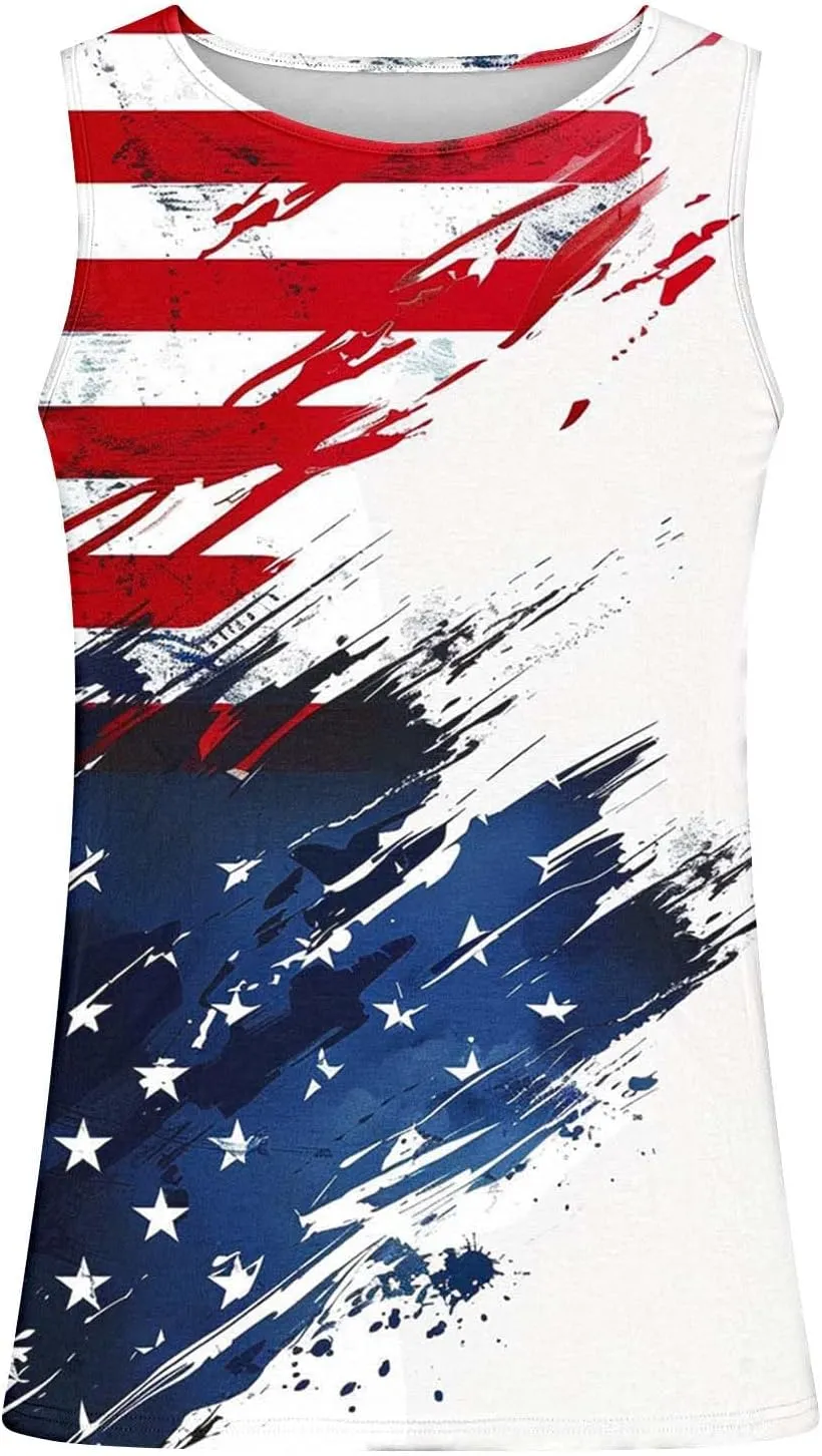 American Flag Mens 4th of July Muscle Tank Tops - Casual Graphic Gym Workout Sleeveless Beach Patriotic Tee Shirts