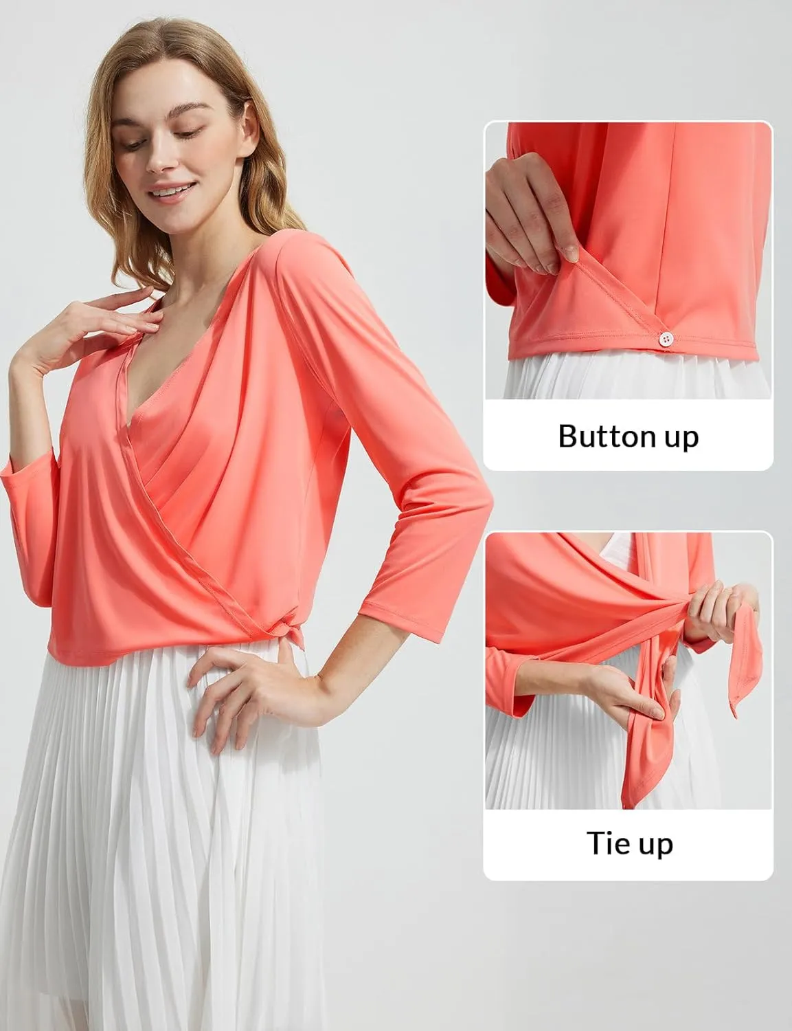 baleaf Women's UPF50  Swim Beach Cover Up Bathing Suit Swimsuit Coverup Cropped 3/4 Sleeve Lightweight Cardigan