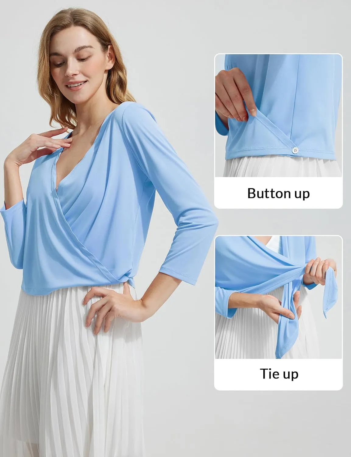 baleaf Women's UPF50  Swim Beach Cover Up Bathing Suit Swimsuit Coverup Cropped 3/4 Sleeve Lightweight Cardigan