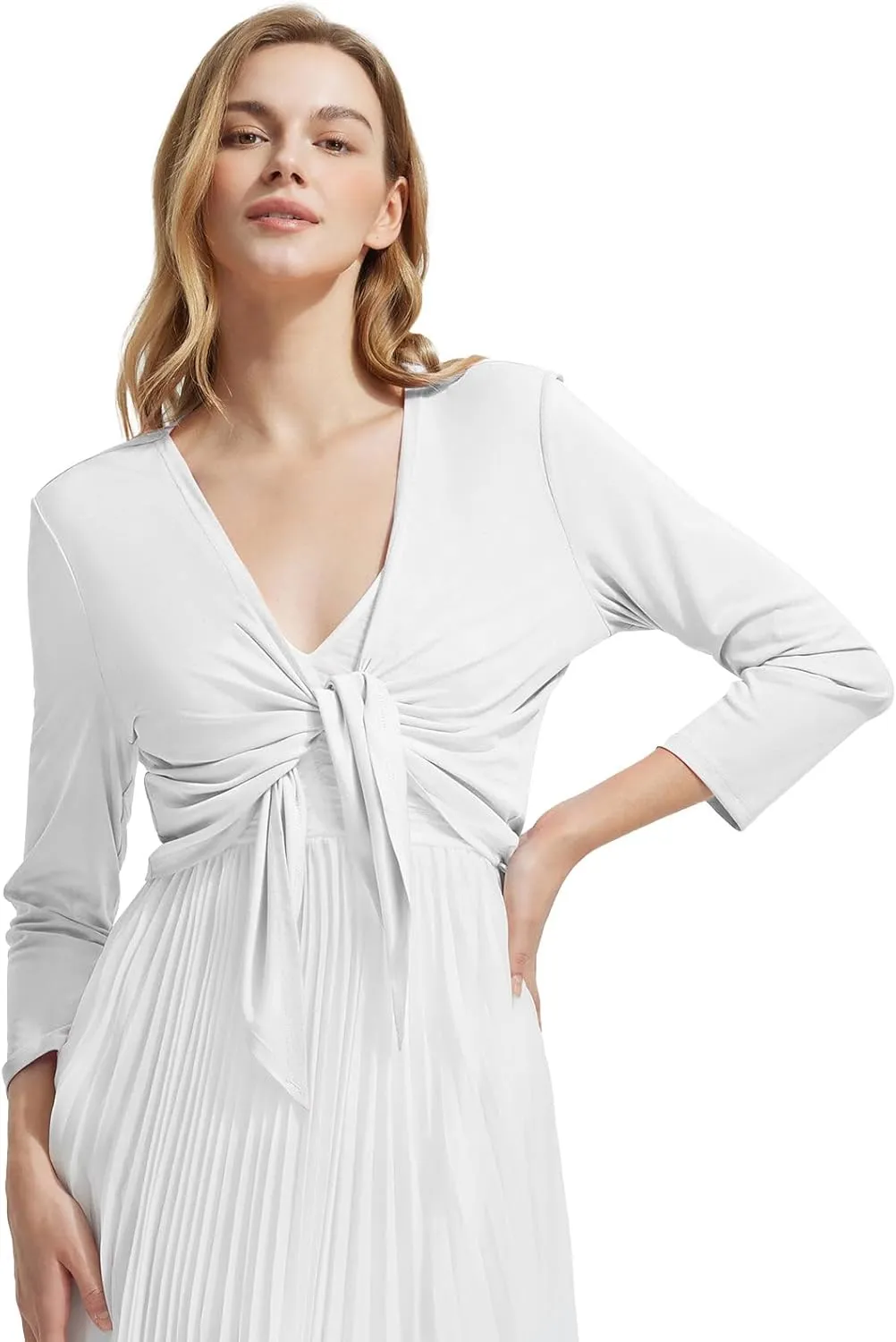 baleaf Women's UPF50  Swim Beach Cover Up Bathing Suit Swimsuit Coverup Cropped 3/4 Sleeve Lightweight Cardigan