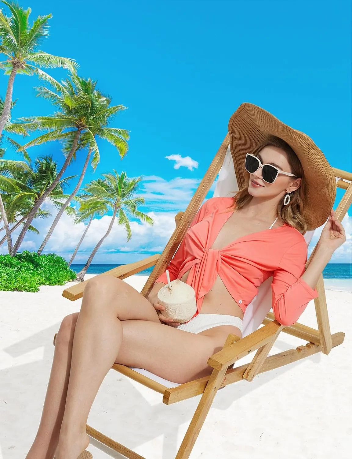 baleaf Women's UPF50  Swim Beach Cover Up Bathing Suit Swimsuit Coverup Cropped 3/4 Sleeve Lightweight Cardigan