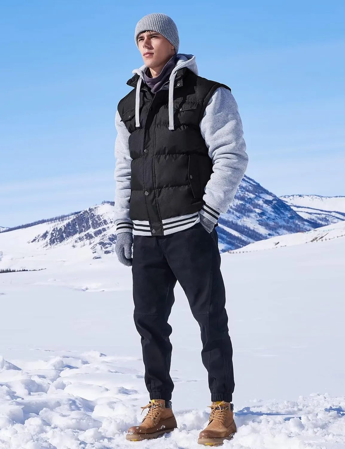 BEST SOUTH Men's Hooded Winter Coats Water Resistant Warm Thicken Insulated Full Zip Windproof Jackets with Pockets