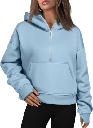 Beyove Womens 2024 Half Zip Cropped Hoodies Fleece Long Sleeve