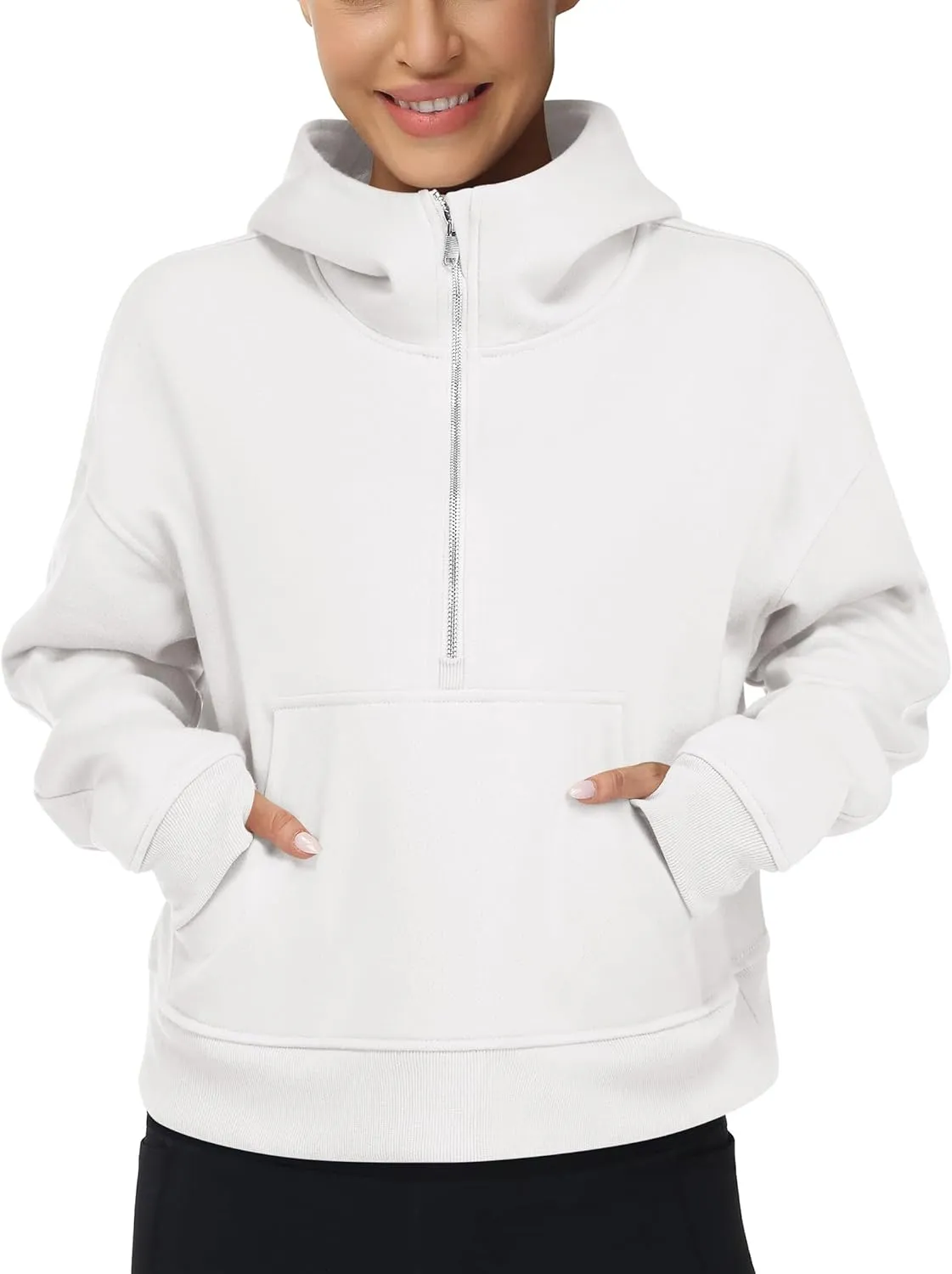 Beyove Womens 2024 Half Zip Cropped Hoodies Fleece Long Sleeve
