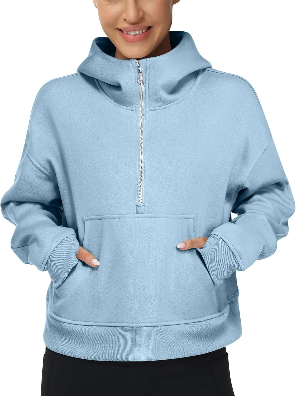 Beyove Womens 2024 Half Zip Cropped Hoodies Fleece Long Sleeve