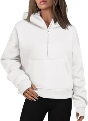 Beyove Womens 2024 Half Zip Cropped Hoodies Fleece Long Sleeve