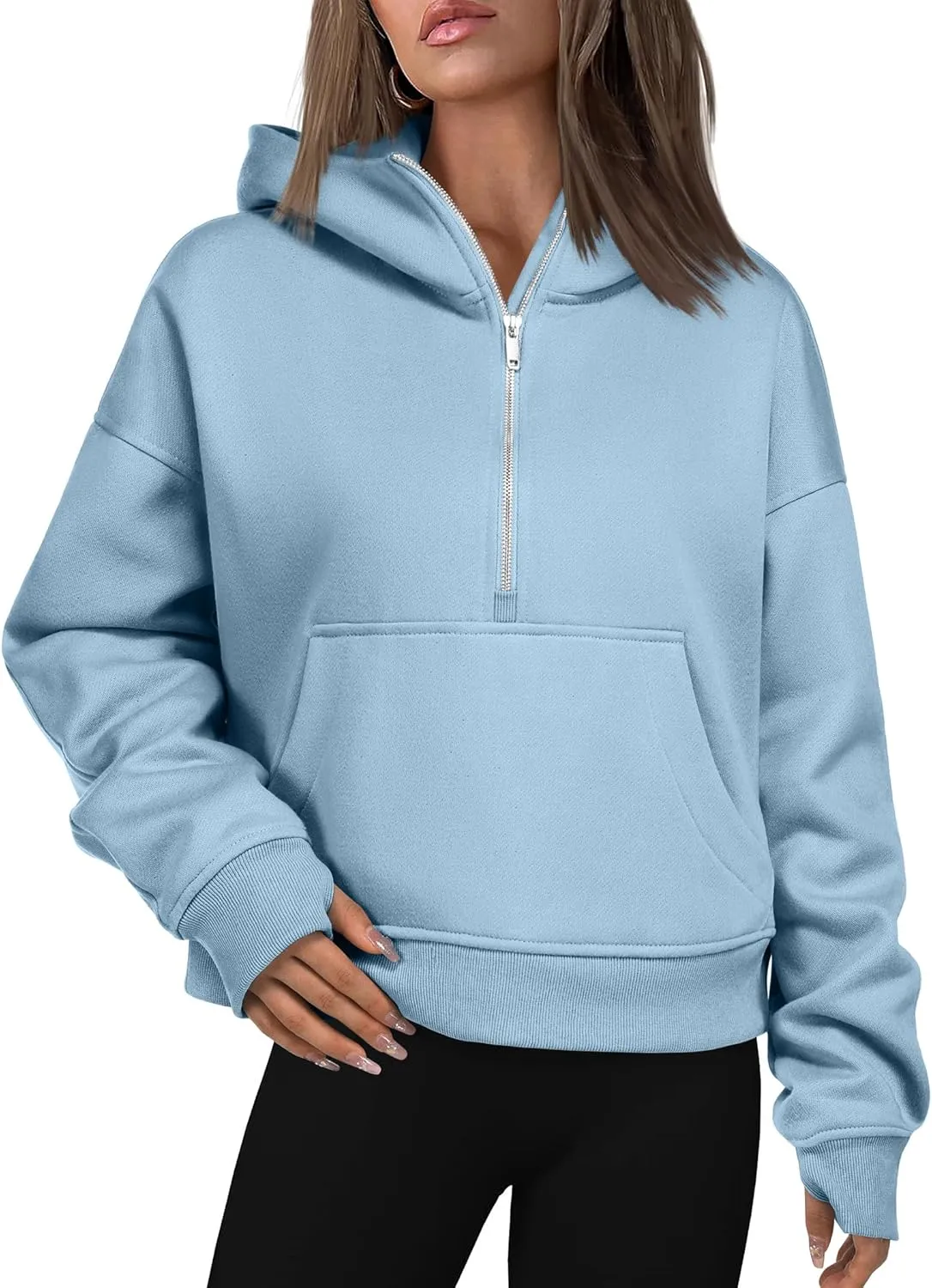 Beyove Womens 2024 Half Zip Cropped Hoodies Fleece Long Sleeve