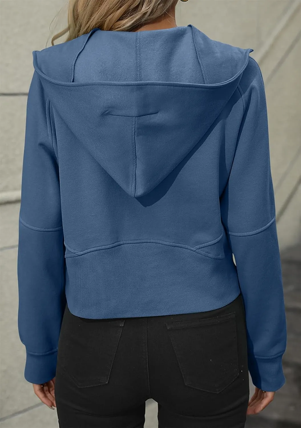 BOFETA Women Casual Fleece Lined Pullover Solid Color Cropped Hoodies Long Sleeve Zip Up Tops