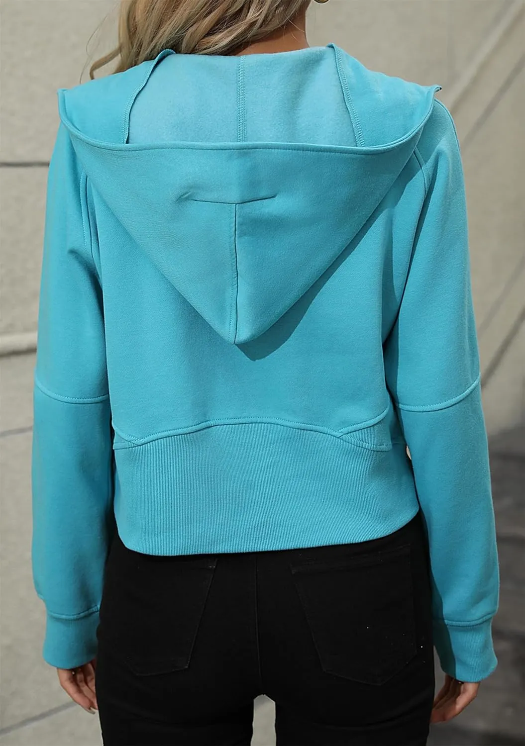 BOFETA Women Casual Fleece Lined Pullover Solid Color Cropped Hoodies Long Sleeve Zip Up Tops