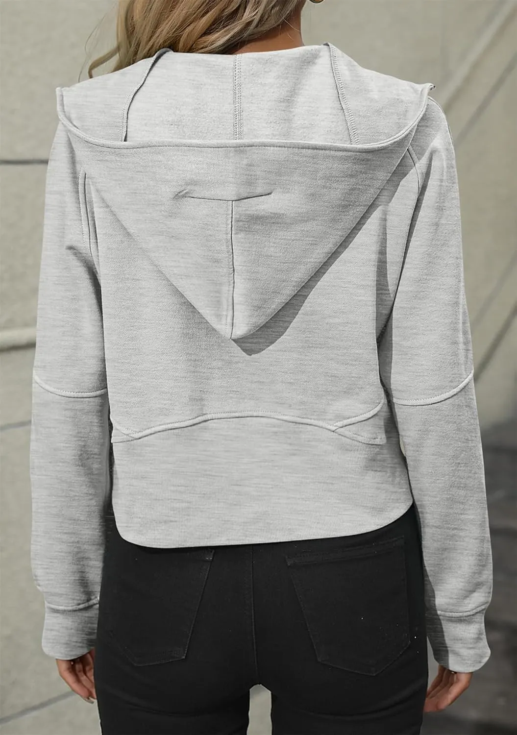 BOFETA Women Casual Fleece Lined Pullover Solid Color Cropped Hoodies Long Sleeve Zip Up Tops