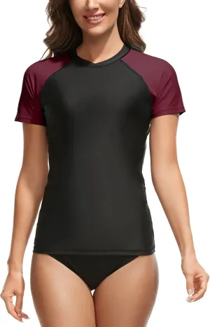 Bonneuitbebe Women's Swim Shirt UPF 50  Short Sleeve Rash Guard UV Sun Protection Swimsuit Bathing Suit Top