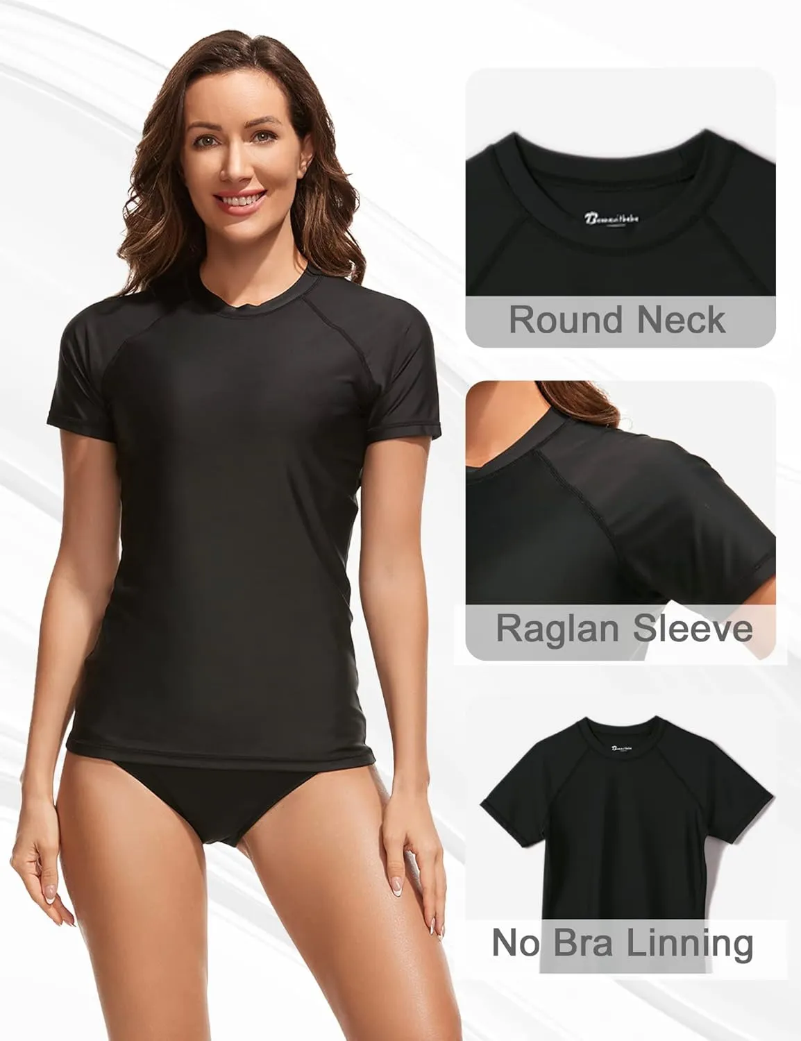 Bonneuitbebe Women's Swim Shirt UPF 50  Short Sleeve Rash Guard UV Sun Protection Swimsuit Bathing Suit Top