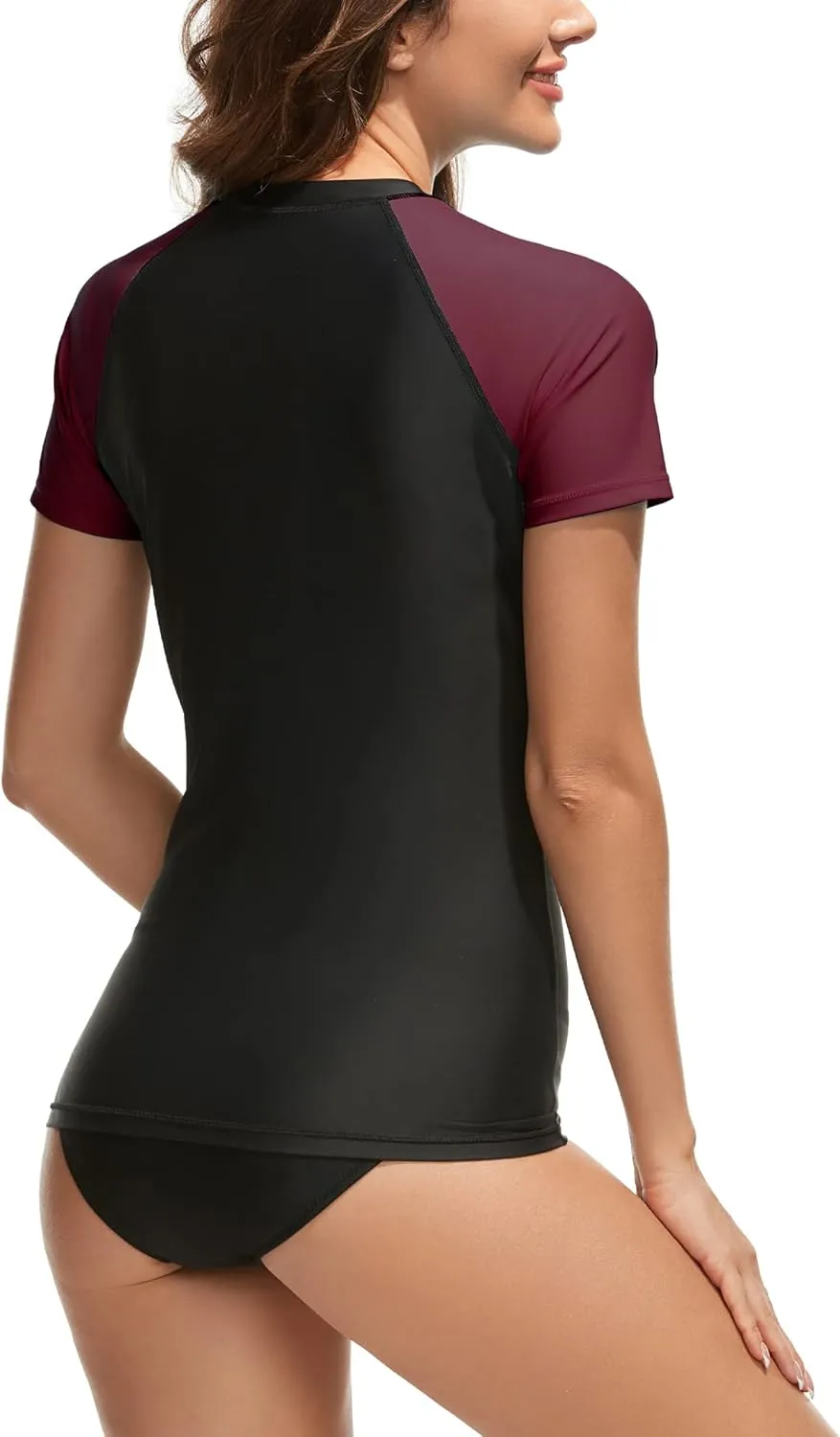 Bonneuitbebe Women's Swim Shirt UPF 50  Short Sleeve Rash Guard UV Sun Protection Swimsuit Bathing Suit Top