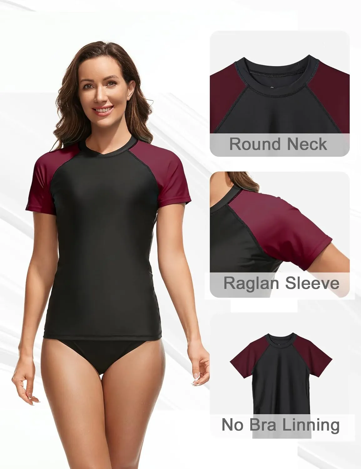 Bonneuitbebe Women's Swim Shirt UPF 50  Short Sleeve Rash Guard UV Sun Protection Swimsuit Bathing Suit Top