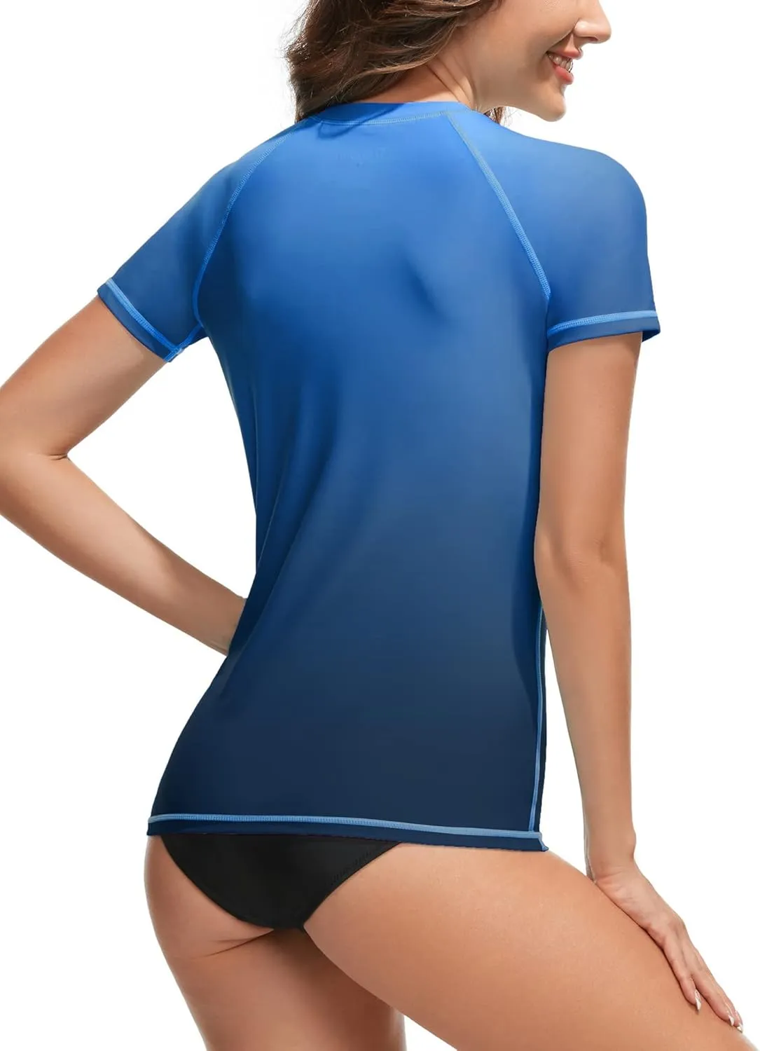 Bonneuitbebe Women's Swim Shirt UPF 50  Short Sleeve Rash Guard UV Sun Protection Swimsuit Bathing Suit Top