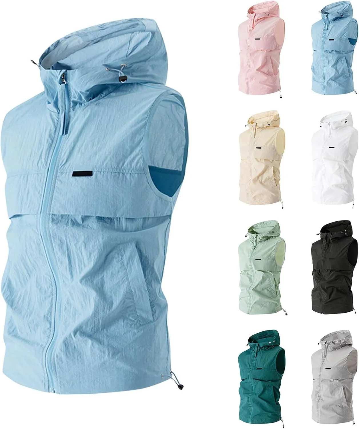 Cambkatl Men's Summer Full Zip Sleeveless Hoodie Shirt Lightweight Casual Workout Tank Top Beach Shirts with Pockets
