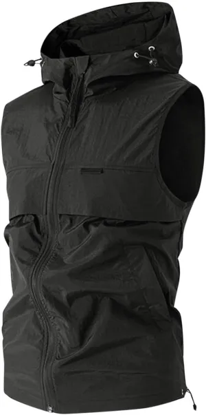Cambkatl Men's Summer Full Zip Sleeveless Hoodie Shirt Lightweight Casual Workout Tank Top Beach Shirts with Pockets