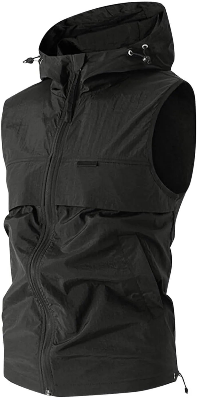 Cambkatl Men's Summer Full Zip Sleeveless Hoodie Shirt Lightweight Casual Workout Tank Top Beach Shirts with Pockets