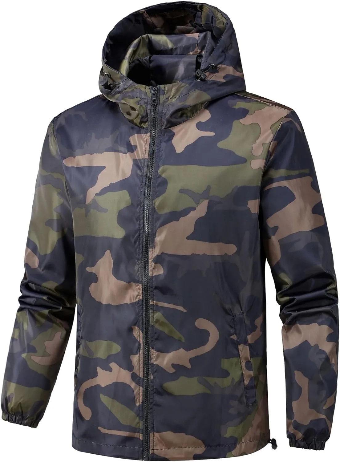 Camo Jacket for Men Lightweight Windproof Jackets Waterproof Outdoor Shell Hooded Windbreaker Coats Sport Raincoat