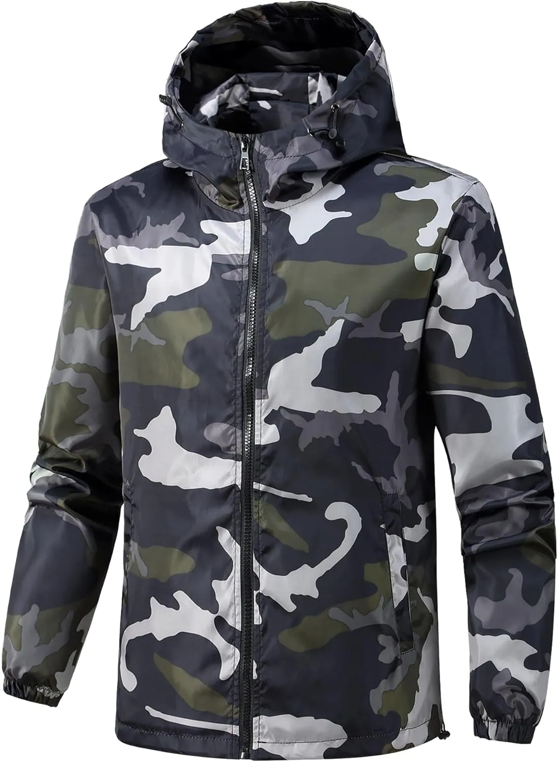 Camo Jacket for Men Lightweight Windproof Jackets Waterproof Outdoor Shell Hooded Windbreaker Coats Sport Raincoat