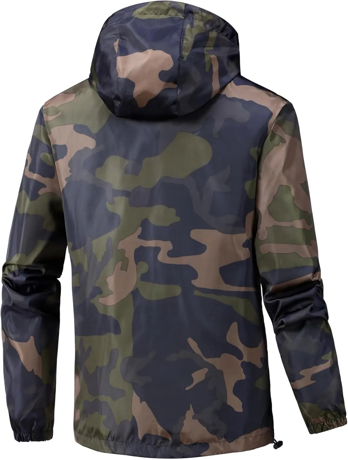 Camo Jacket for Men Lightweight Windproof Jackets Waterproof Outdoor Shell Hooded Windbreaker Coats Sport Raincoat