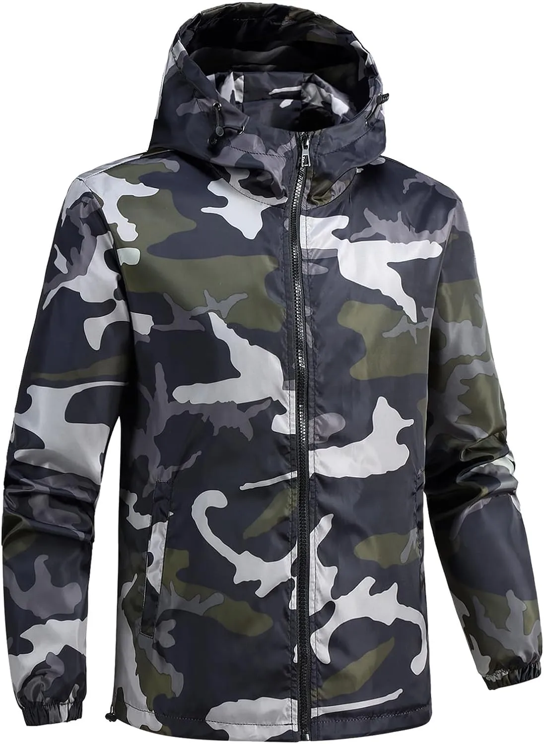 Camo Jacket for Men Lightweight Windproof Jackets Waterproof Outdoor Shell Hooded Windbreaker Coats Sport Raincoat
