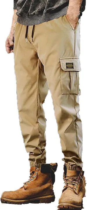Cargo Pants for Men Slim Fit Solid Color Sweatpants Hiking Joggers Lightweight Multi Pockets Fashion Casual Trousers
