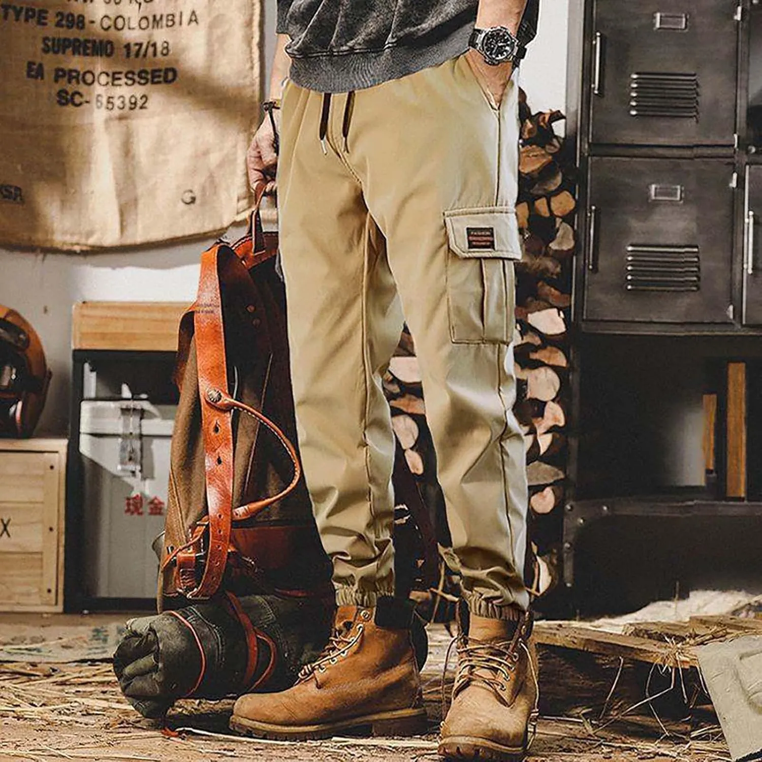 Cargo Pants for Men Slim Fit Solid Color Sweatpants Hiking Joggers Lightweight Multi Pockets Fashion Casual Trousers