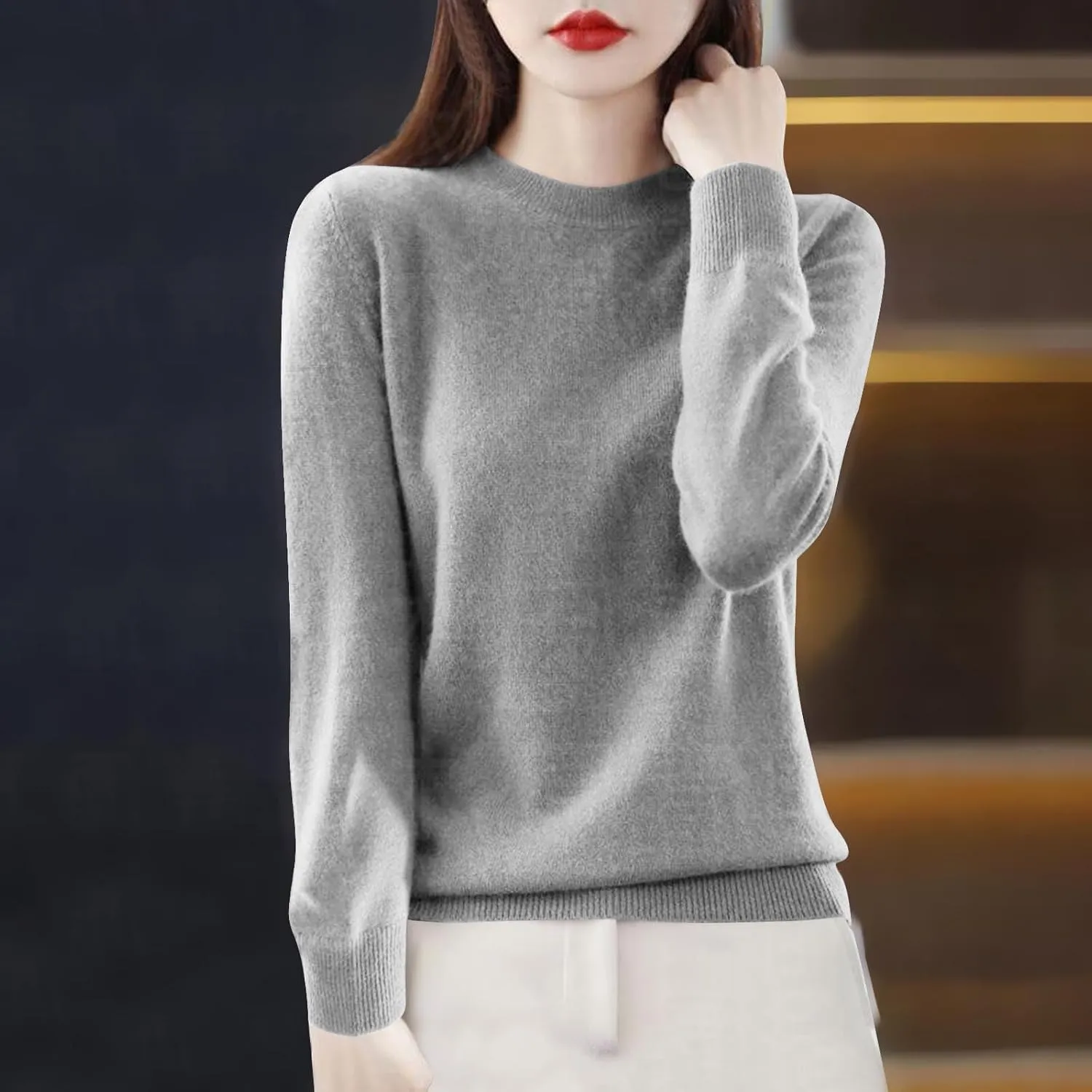 Cashmere Sweaters for Women Knit Pullover Sweater Casual Crewneck Sweaters Dressy Long Sleeve Sweater Tops