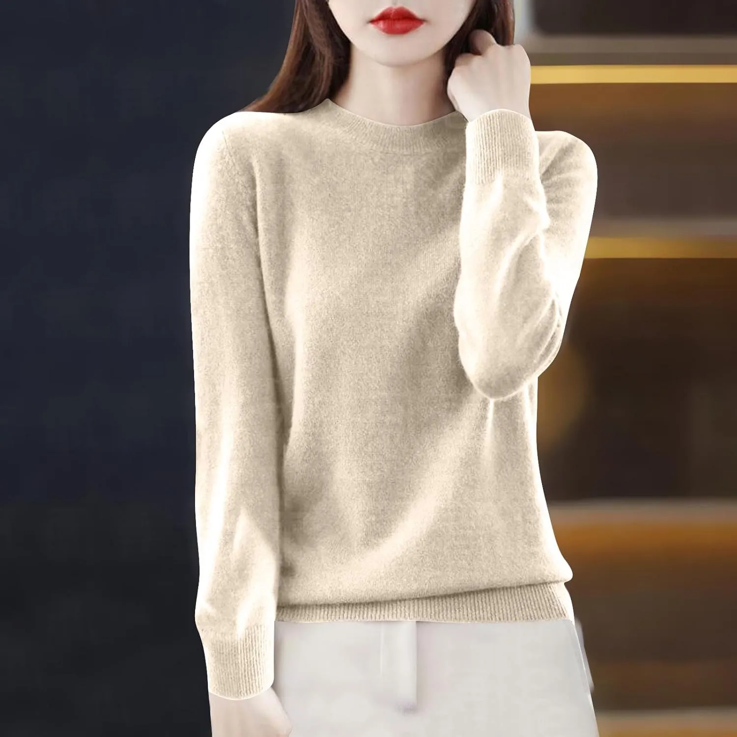 Cashmere Sweaters for Women Knit Pullover Sweater Casual Crewneck Sweaters Dressy Long Sleeve Sweater Tops