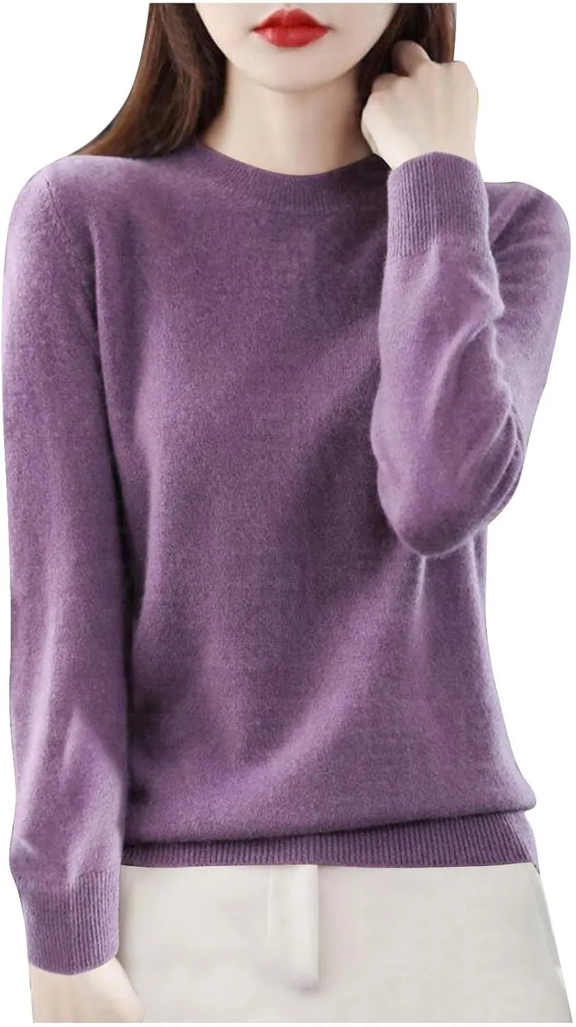 Cashmere Sweaters for Women Knit Pullover Sweater Casual Crewneck Sweaters Dressy Long Sleeve Sweater Tops