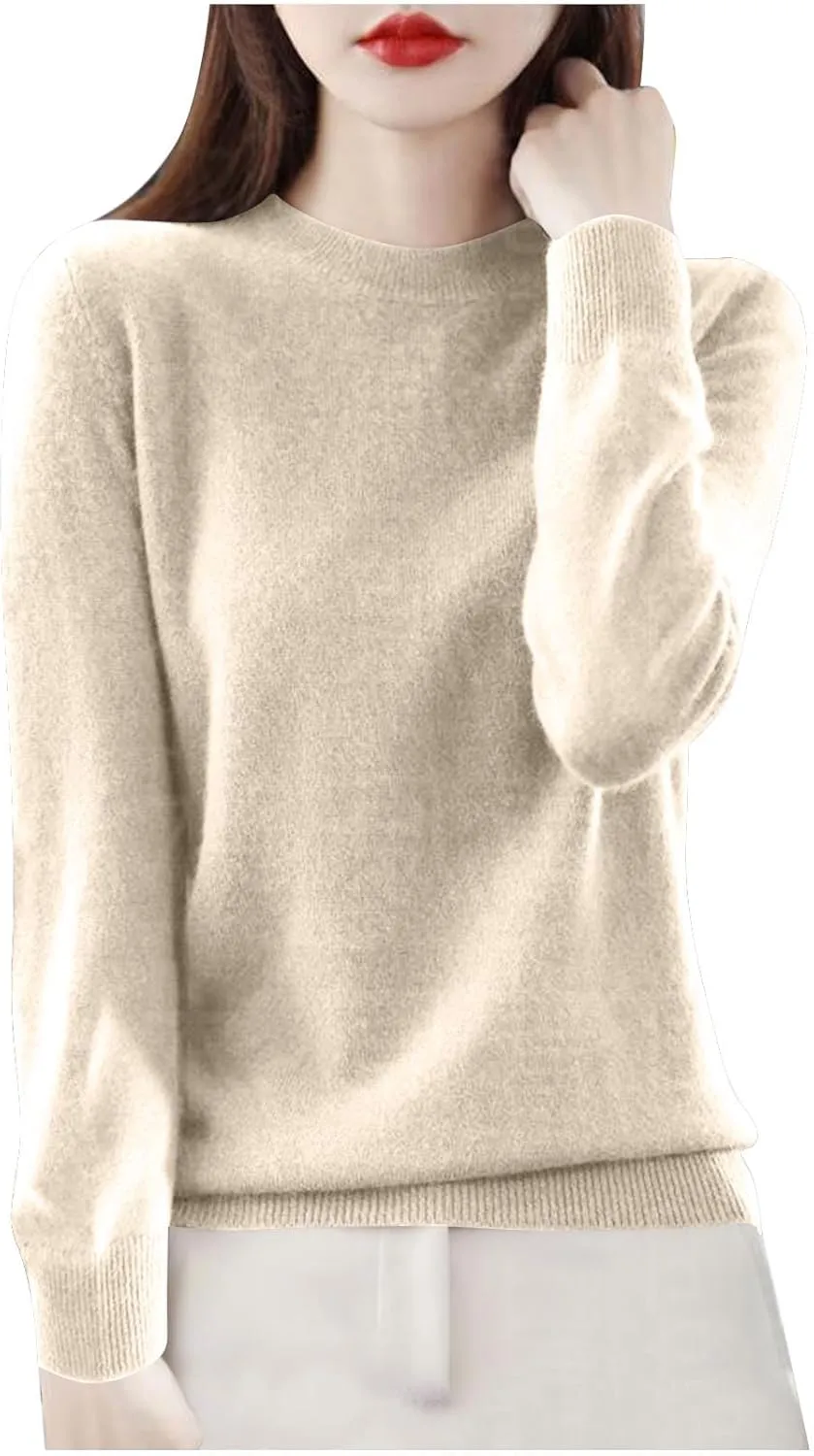 Cashmere Sweaters for Women Knit Pullover Sweater Casual Crewneck Sweaters Dressy Long Sleeve Sweater Tops
