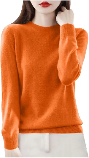 Cashmere Sweaters for Women Knit Pullover Sweater Casual Crewneck Sweaters Dressy Long Sleeve Sweater Tops