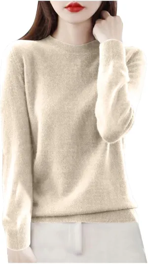 Cashmere Sweaters for Women Knit Pullover Sweater Casual Crewneck Sweaters Dressy Long Sleeve Sweater Tops