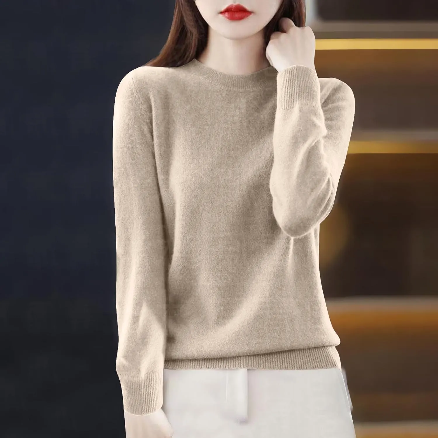 Cashmere Sweaters for Women Knit Pullover Sweater Casual Crewneck Sweaters Dressy Long Sleeve Sweater Tops