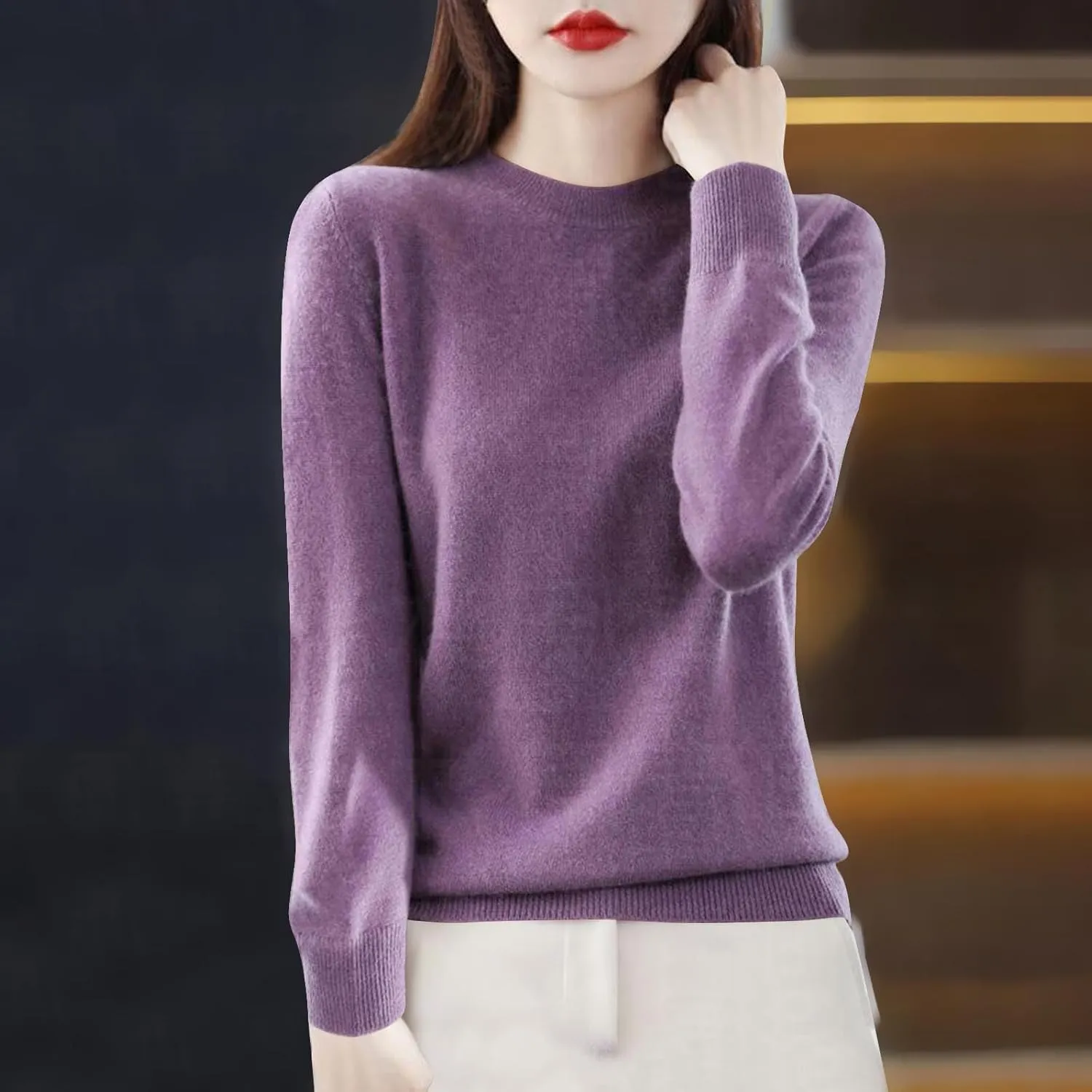 Cashmere Sweaters for Women Knit Pullover Sweater Casual Crewneck Sweaters Dressy Long Sleeve Sweater Tops