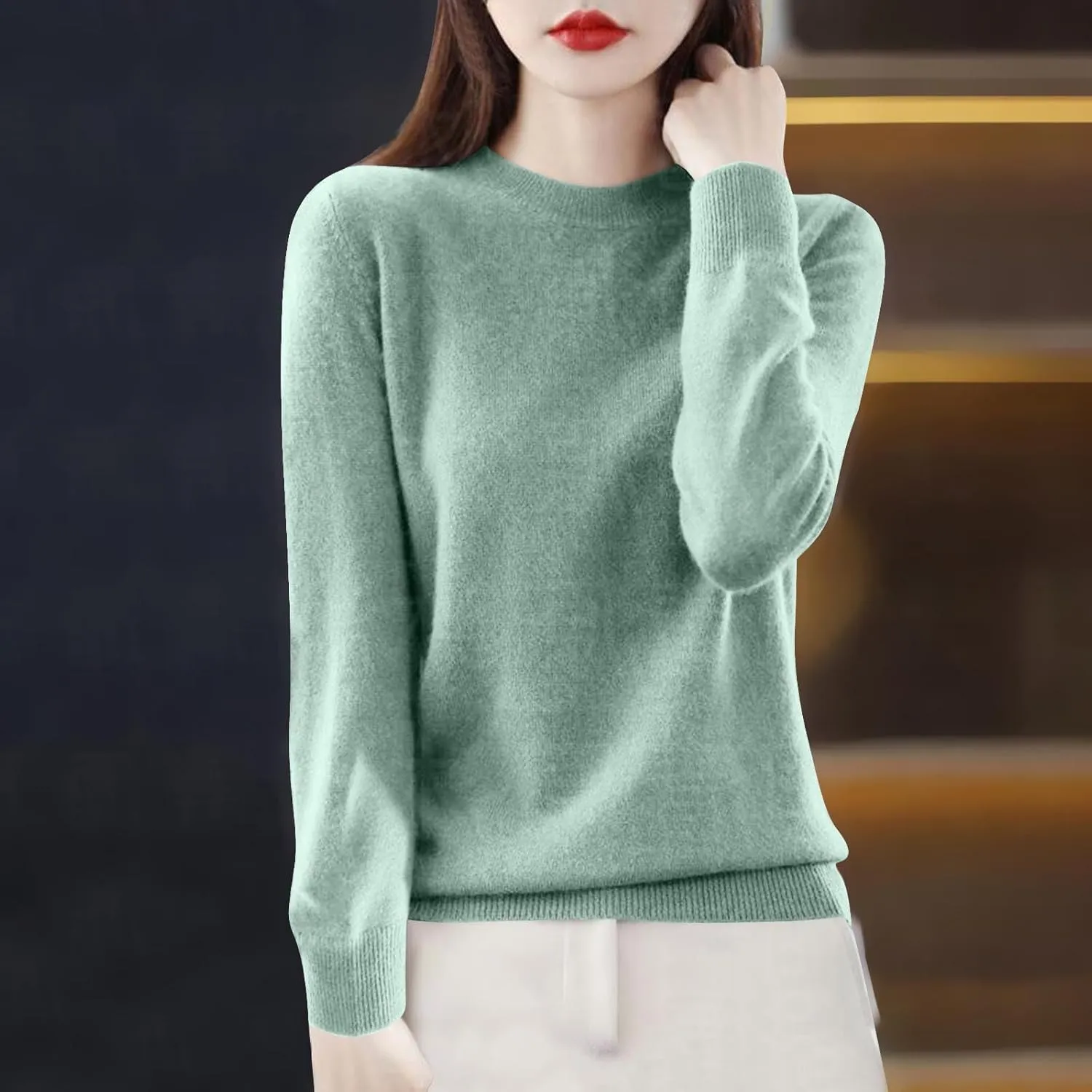 Cashmere Sweaters for Women Knit Pullover Sweater Casual Crewneck Sweaters Dressy Long Sleeve Sweater Tops