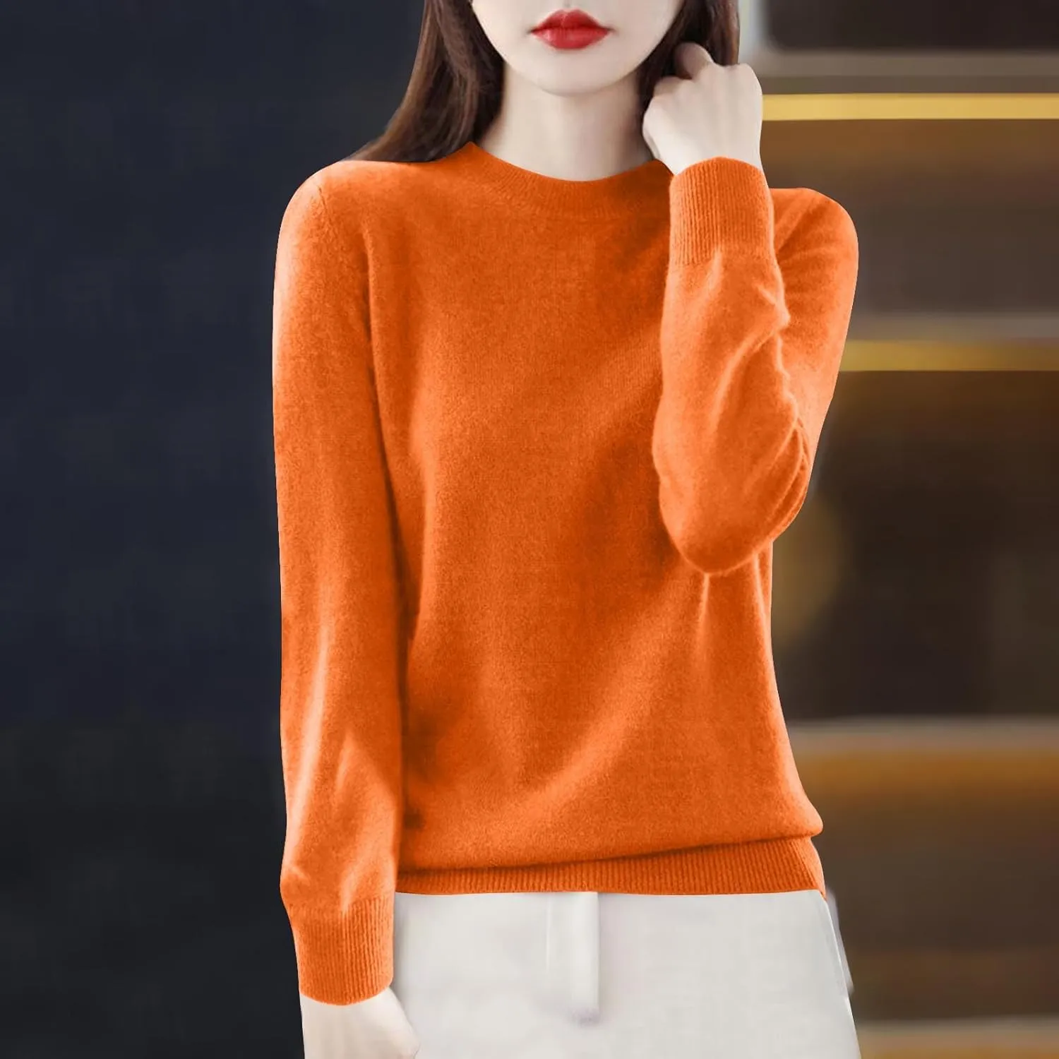 Cashmere Sweaters for Women Knit Pullover Sweater Casual Crewneck Sweaters Dressy Long Sleeve Sweater Tops