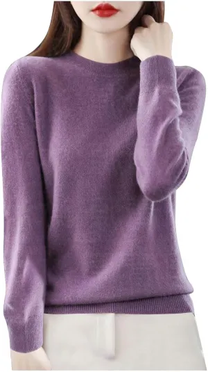 Cashmere Sweaters for Women Knit Pullover Sweater Casual Crewneck Sweaters Dressy Long Sleeve Sweater Tops