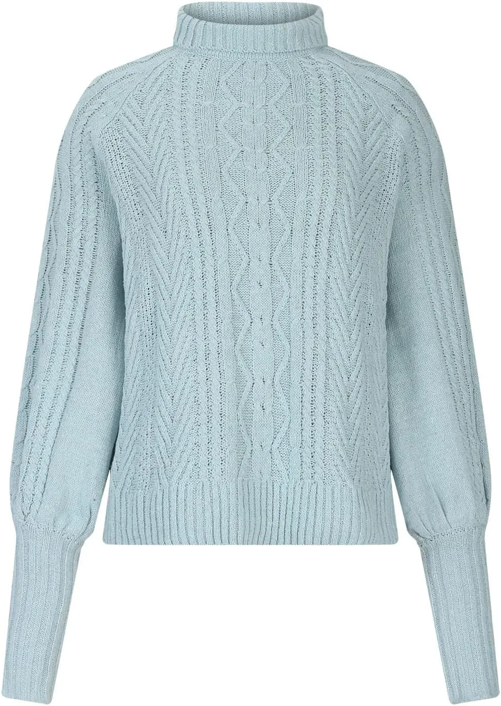 Casual Knitted Sweater Tops for Women Cable Knit Lantern Sleeve High Neck Sweaters Fall Winter Warm Pullover Jumpers