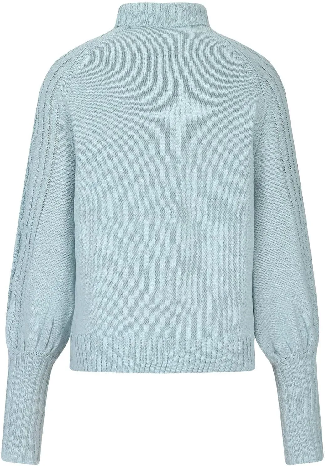 Casual Knitted Sweater Tops for Women Cable Knit Lantern Sleeve High Neck Sweaters Fall Winter Warm Pullover Jumpers