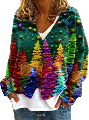 Christmas Printed Casual Cardigan for Women Trendy Long Sleeve Button Y2k Outerwears Plus Size Loose Casual Sweaters